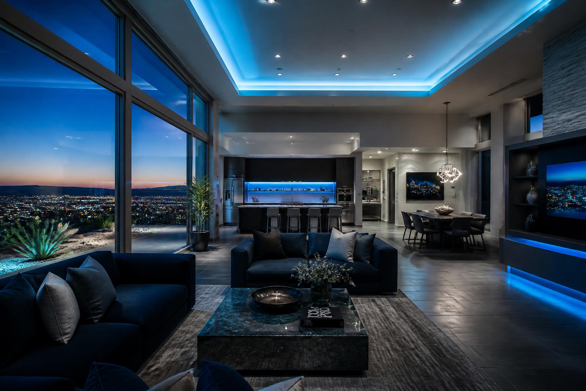 Modern luxury Phoenix home interior at dusk